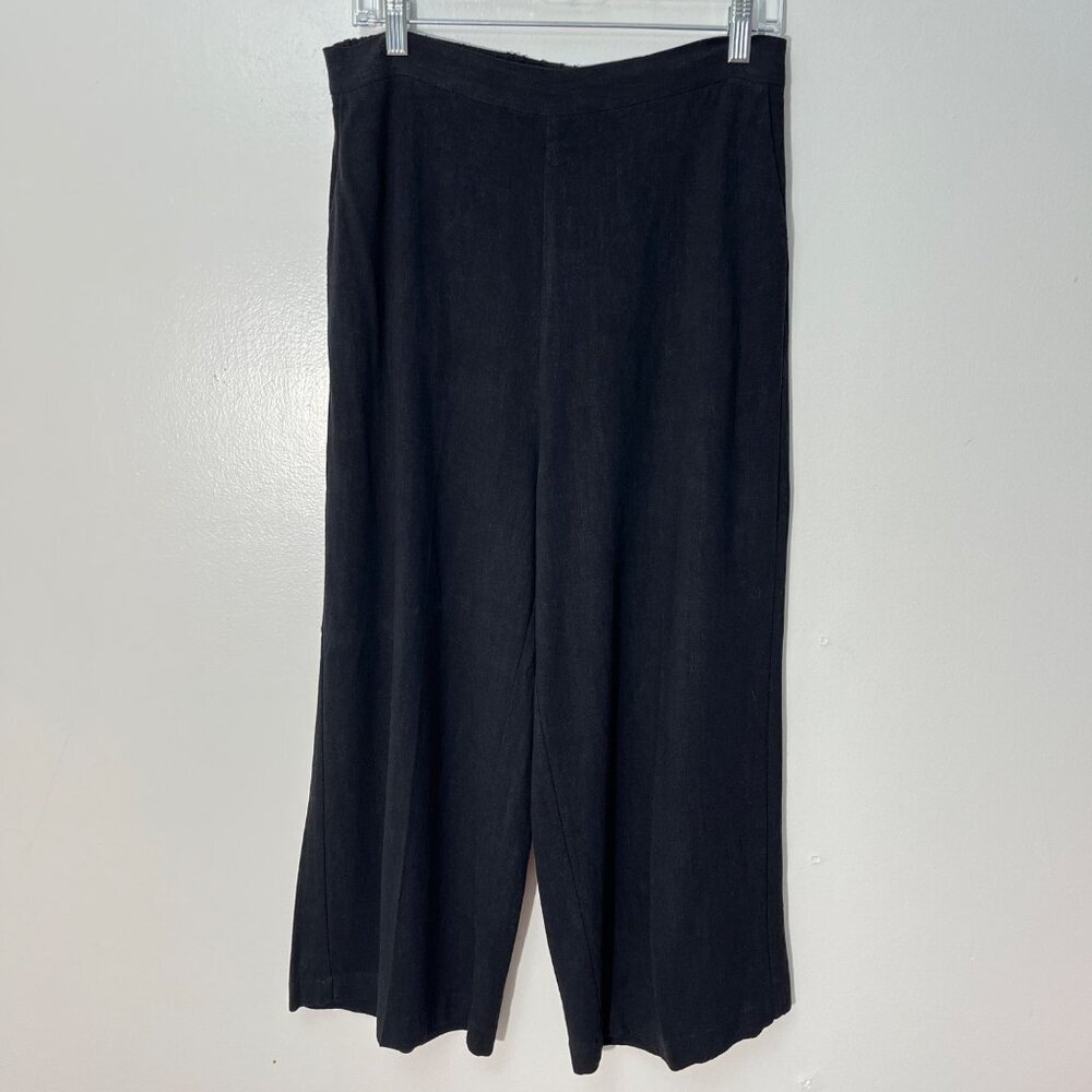 SASS Black Wide Leg Crop Lagenlook Linen Blend Pants‎ Size 12